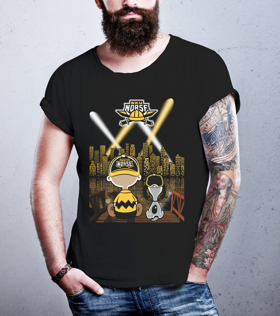 Nku Norse Skyline Fans With Dog At Night In Northern Kentucky City T-Shirt