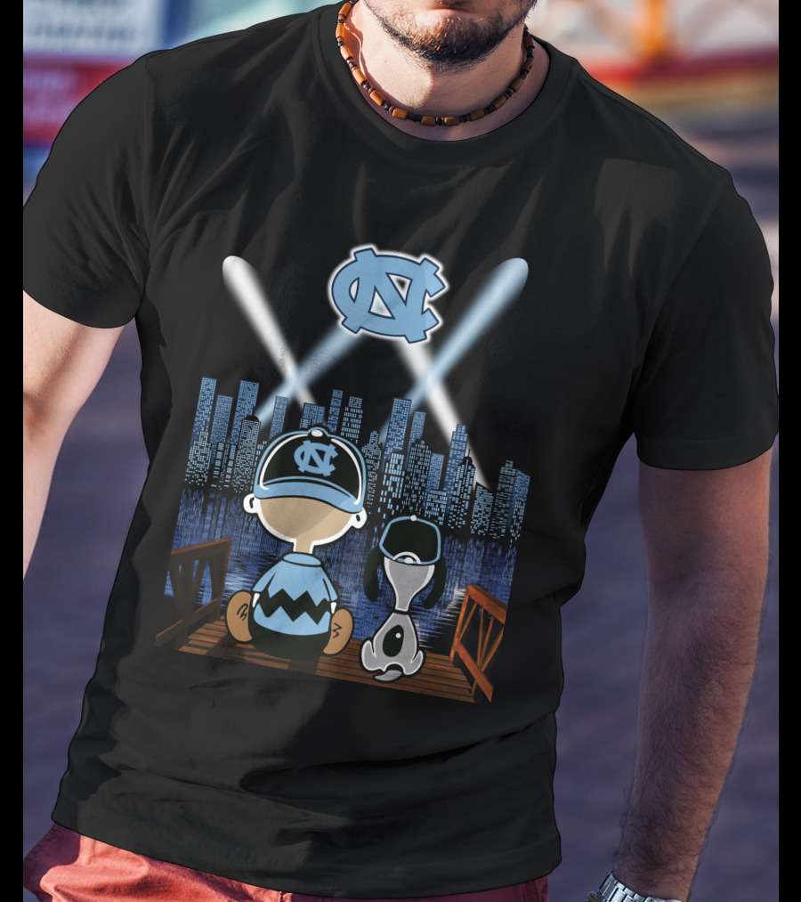 North Carolina Tar Heels City Skyline At Night With Iconic Characters T-Shirt