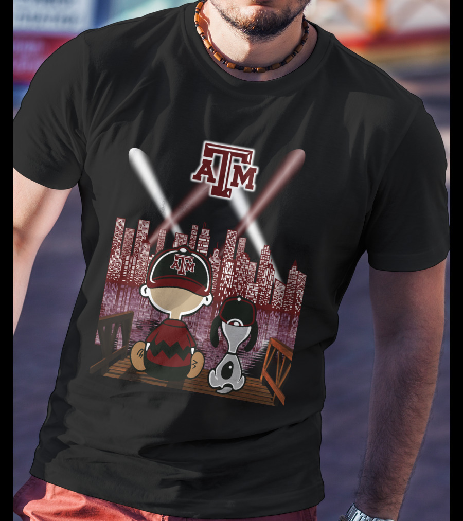 Texas A&M Aggies City Lights At Night With Iconic Characters T-Shirt
