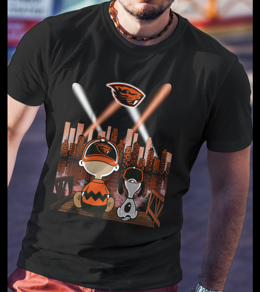 Oregon State Beavers City Skyline Night Lights Peanuts Character Scene T-Shirt