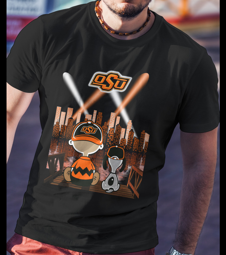 Osu Oklahoma State Cowboys City By Night Skyline T-Shirt