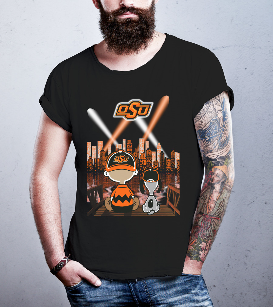 Osu Oklahoma State Cowboys City By Night Skyline T-Shirt