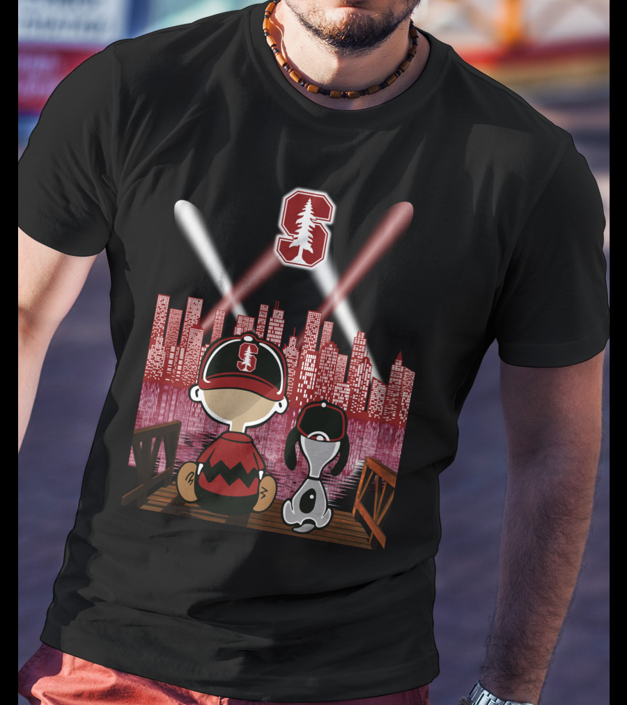 Stanford Cardinal Skyline Night With Characters And Lights T-Shirt