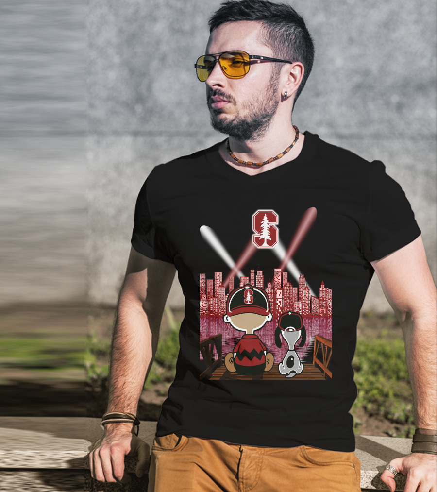 Stanford Cardinal Skyline Night With Characters And Lights T-Shirt