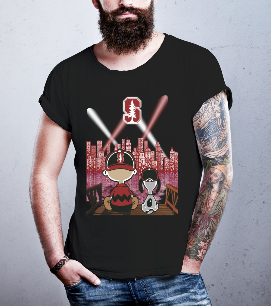 Stanford Cardinal Skyline Night With Characters And Lights T-Shirt