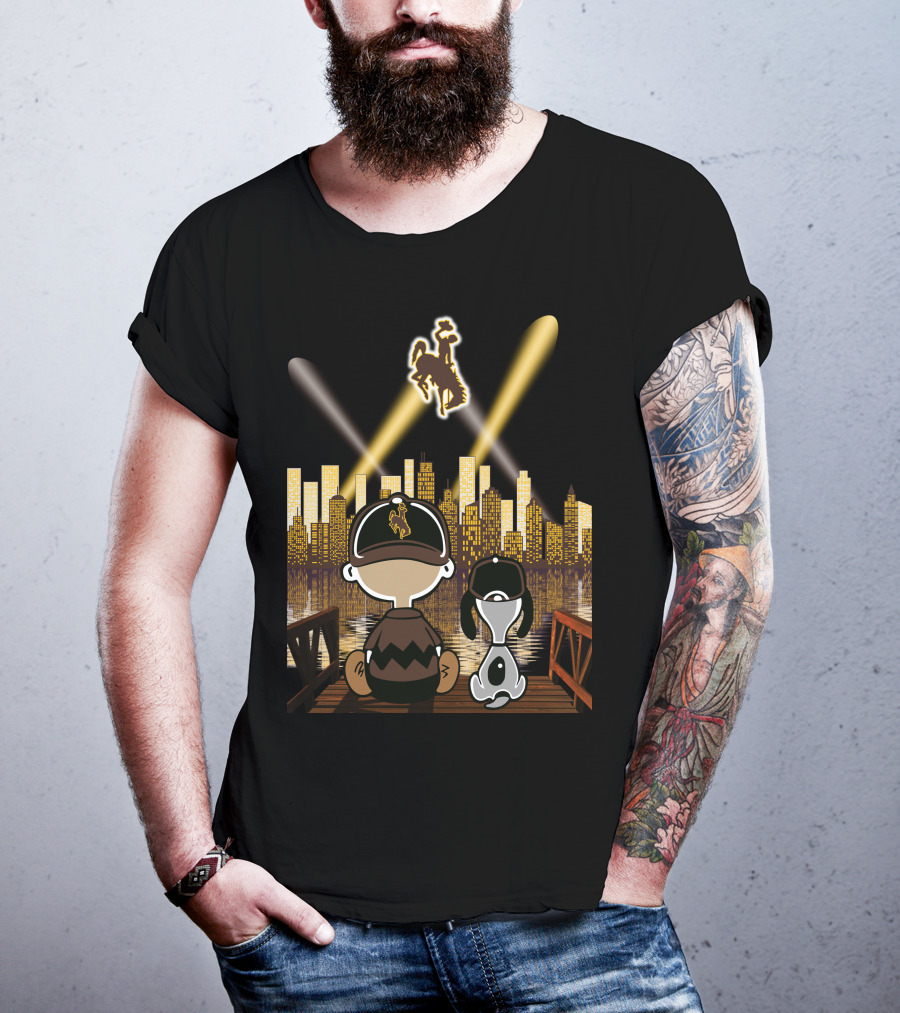 Wyoming Cowboys Skyline Spotlight Views With Cartoon Characters T-Shirt