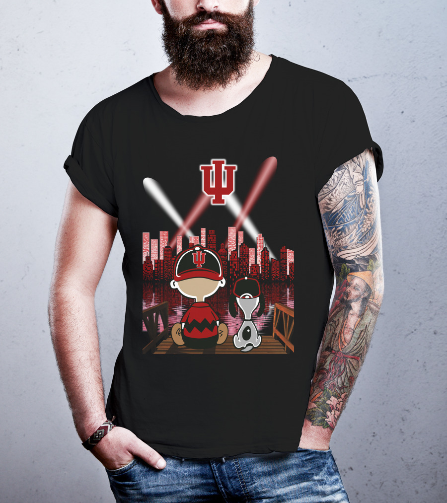 Indiana Hoosiers Nighttime City Skyline With Iconic Characters T-Shirt