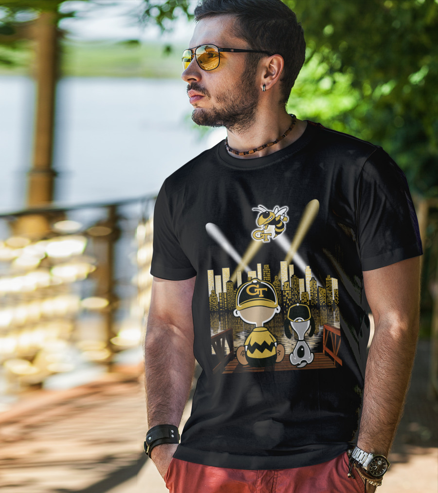Georgia Tech Yellow Jackets City Skyline Night Reflections T-Shirt