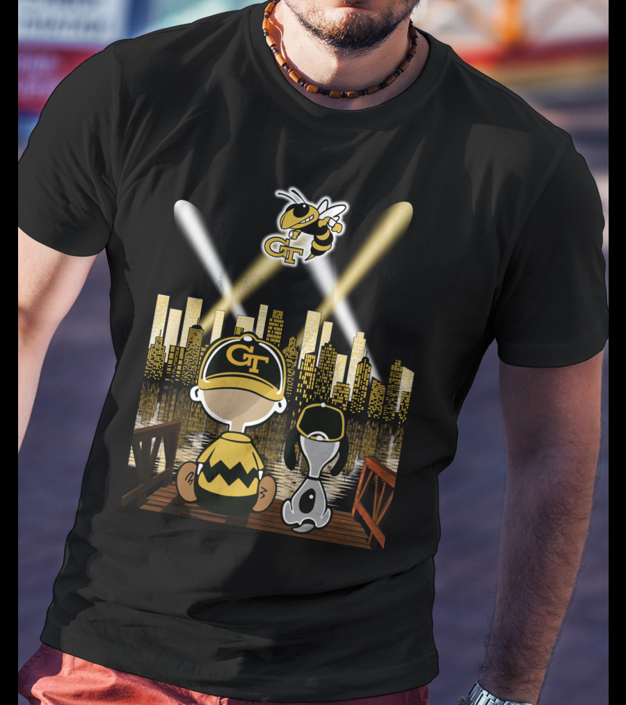 Georgia Tech Yellow Jackets City Skyline Night Reflections T-Shirt