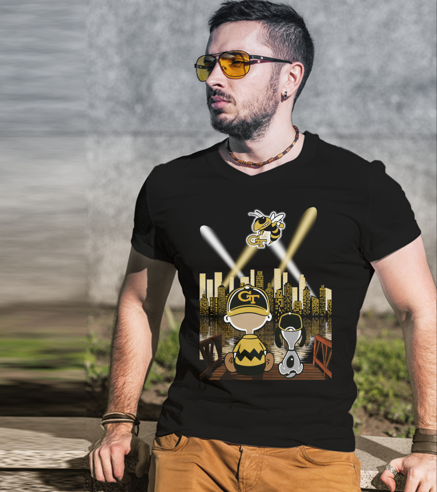 Georgia Tech Yellow Jackets City Skyline Night Reflections T-Shirt