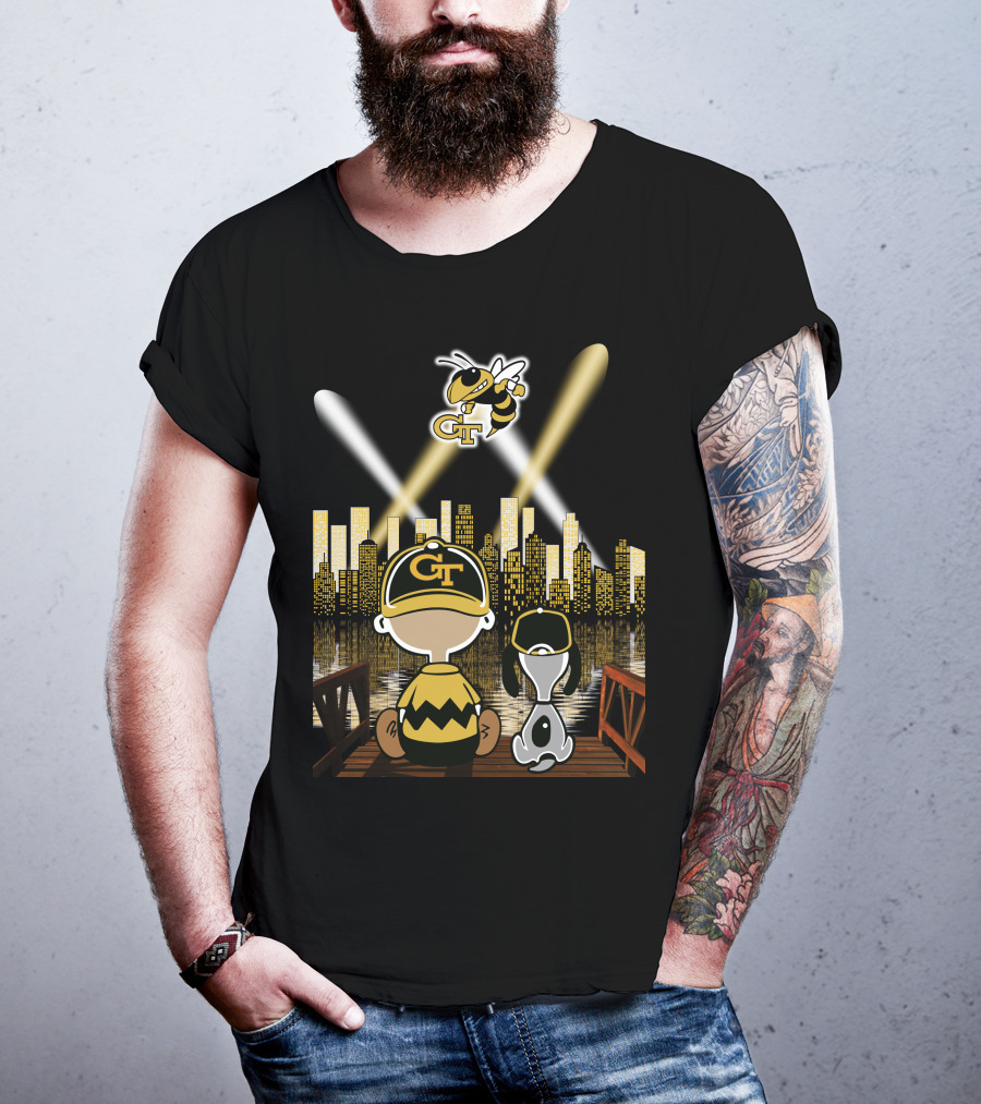 Georgia Tech Yellow Jackets City Skyline Night Reflections T-Shirt