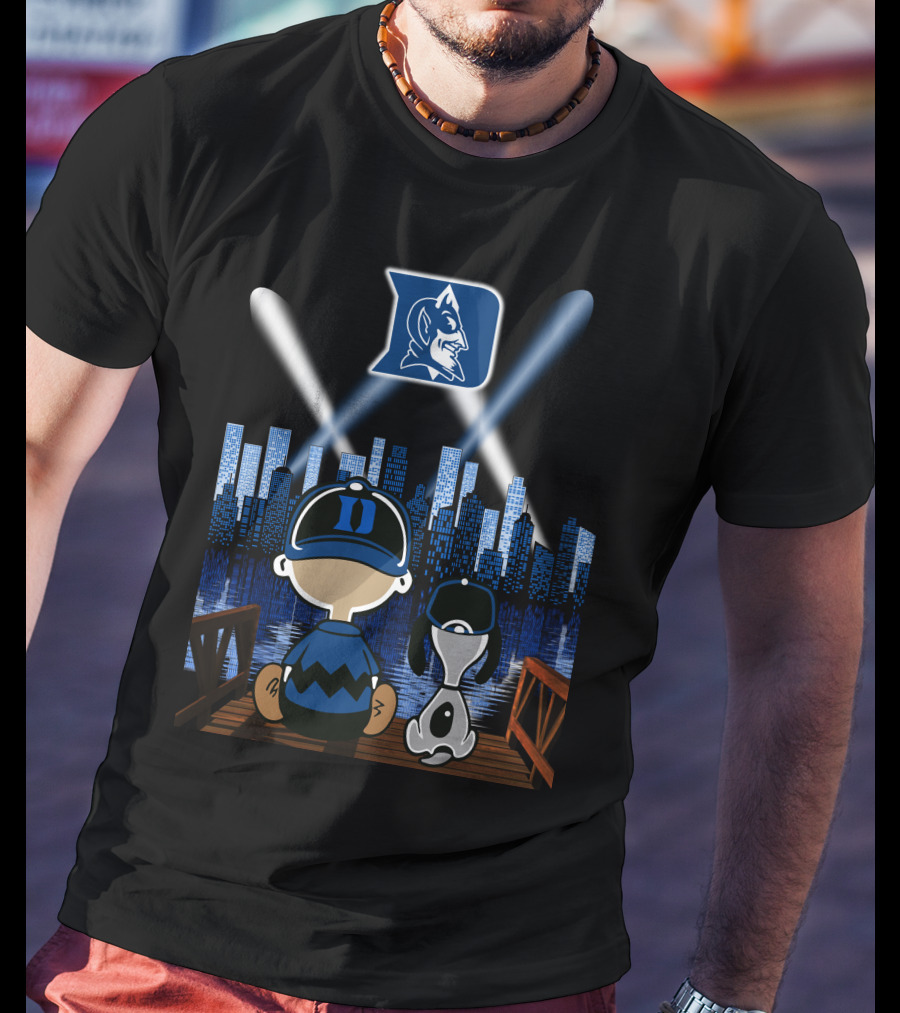 Duke Blue Devils Skyline Night With Iconic Characters T-Shirt