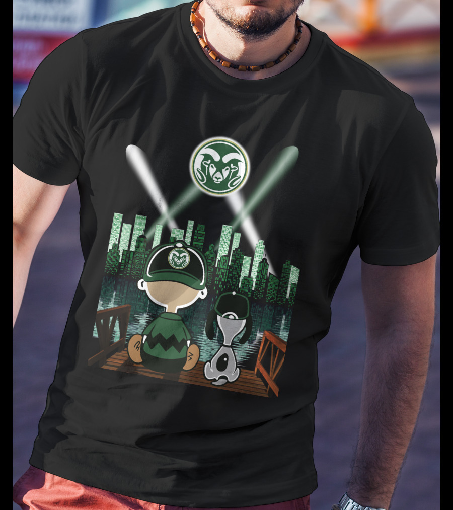 Colorado State Rams City By Night Skyline Reflection With Mascot Fan And Dog T-Shirt
