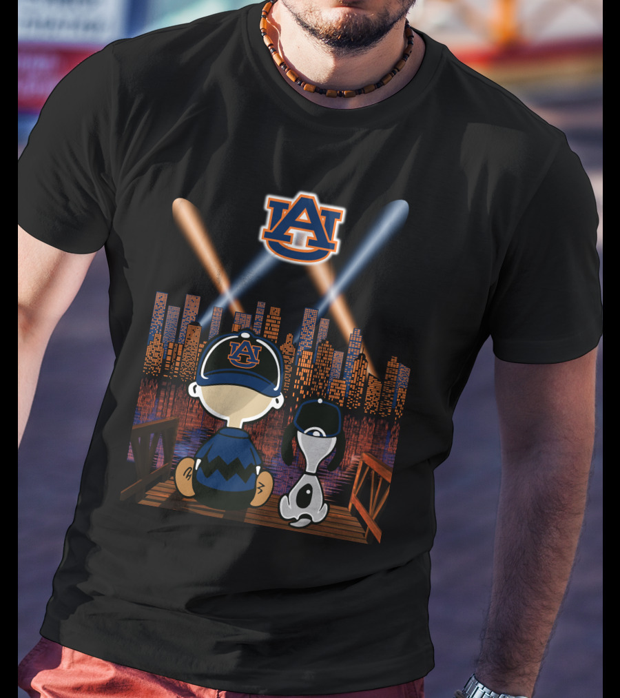 Auburn Tigers 92 Cityscape Night With Characters And Skyline T-Shirt