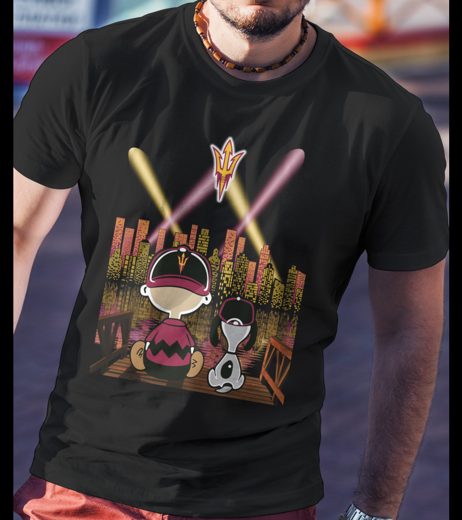 Arizona State Sun Devils Night Skyline Characters Patterson And Canine Duo T-Shirt