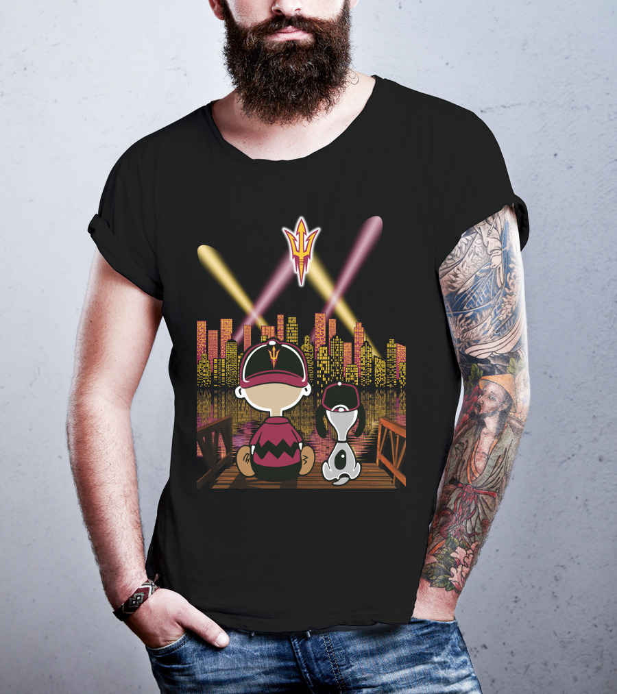Arizona State Sun Devils Night Skyline Characters Patterson And Canine Duo T-Shirt