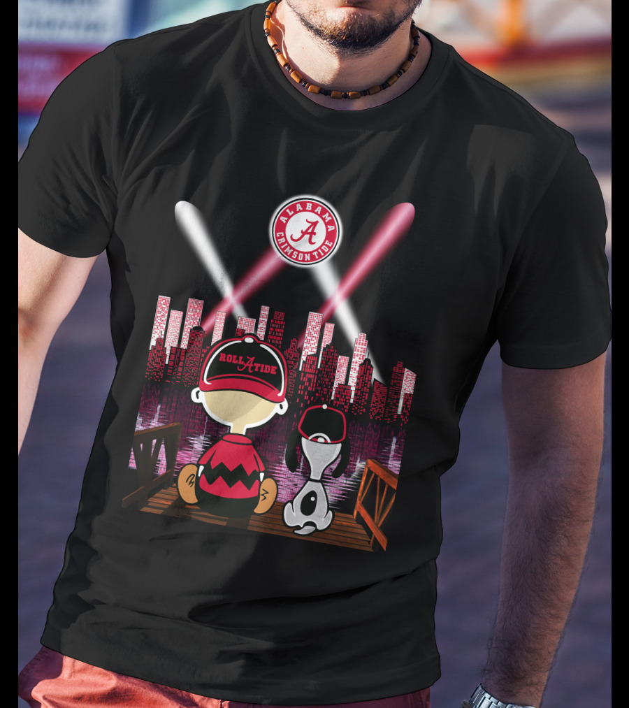 Alabama Crimson Tide Roll Tide City Skyline Night Scene Peanuts Duo T-Shirt