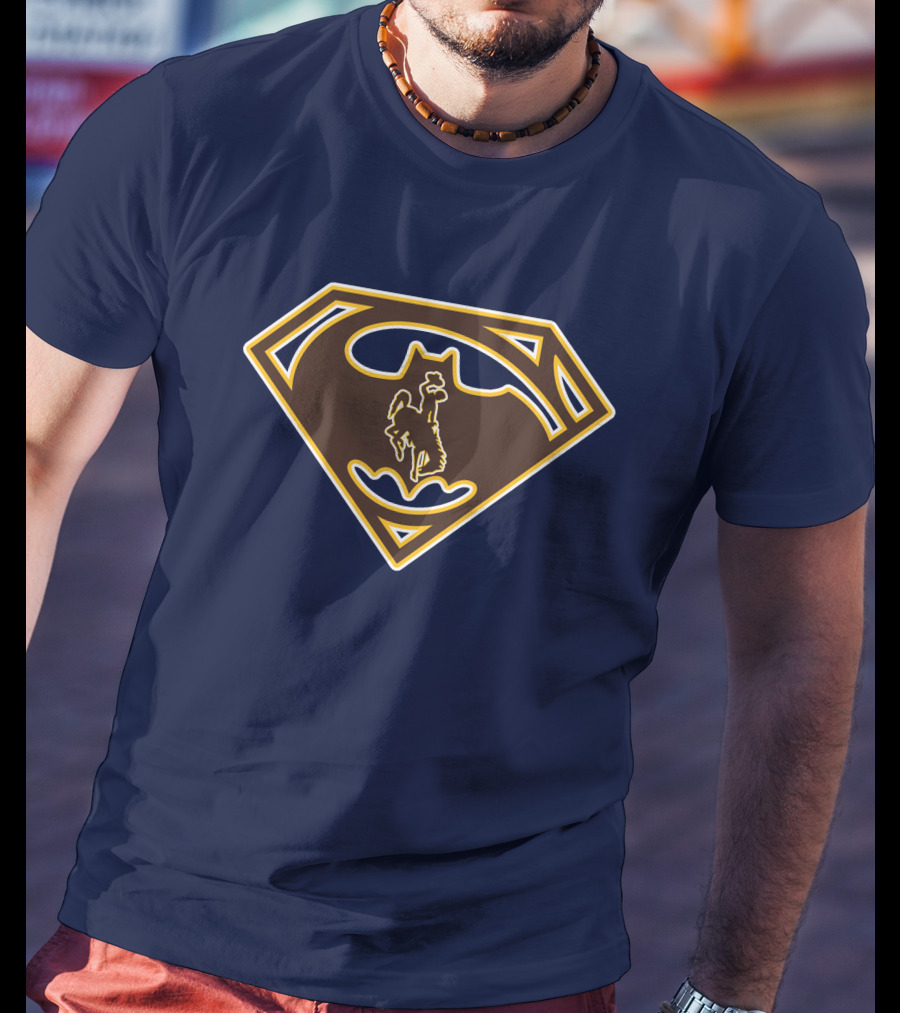Wyoming Cowboys Superman Batman Logo Fusion T-Shirt