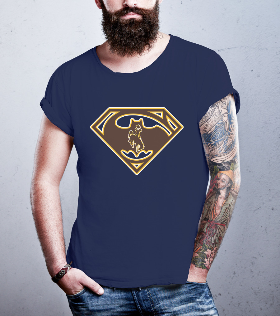 Wyoming Cowboys Superman Batman Logo Fusion T-Shirt