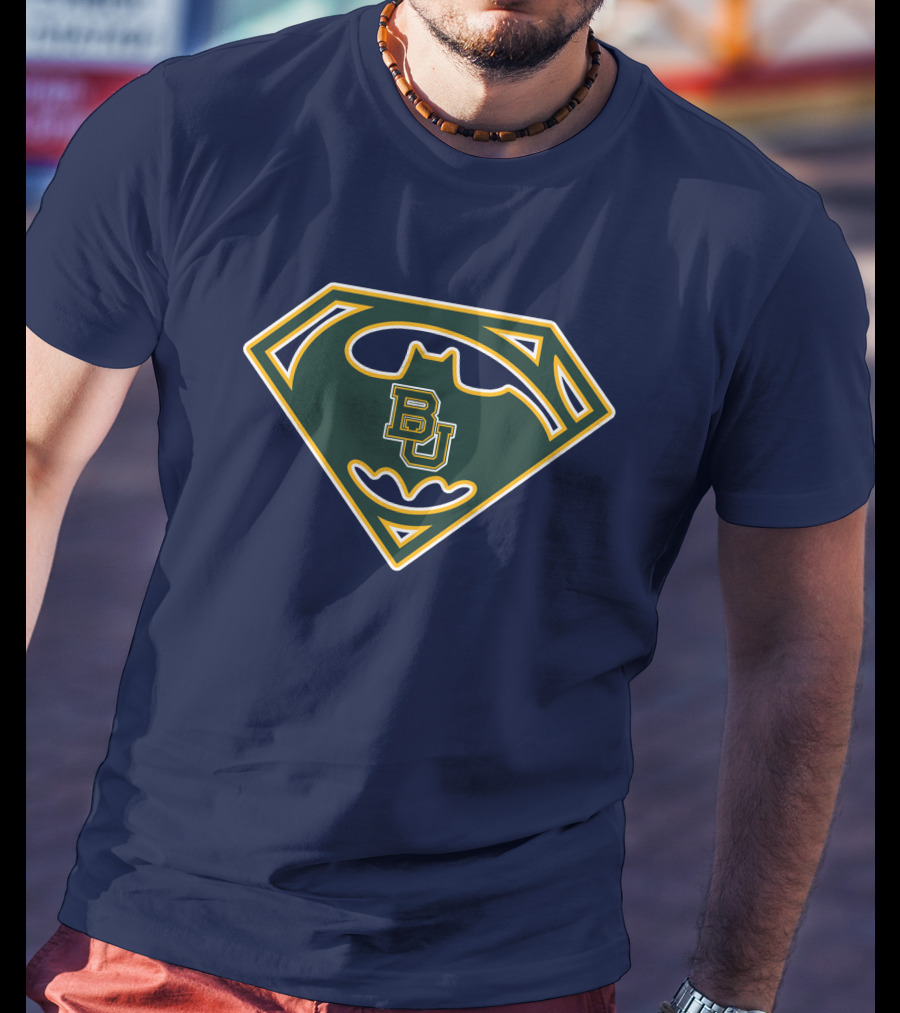 Batman Superman Logo With Bu Baylor Bears T-Shirt