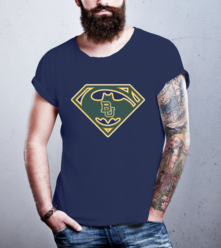 Batman Superman Logo With Bu Baylor Bears T-Shirt