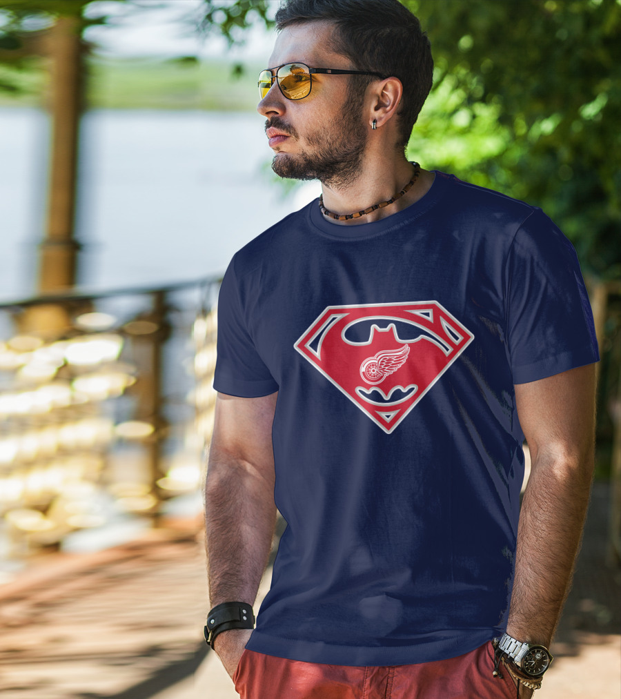 Detroit Red Wings Superman Batman Logo Mashup T-Shirt