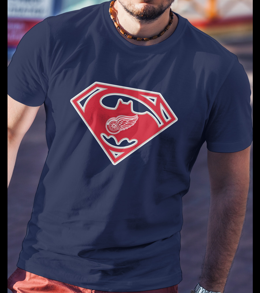Detroit Red Wings Superman Batman Logo Mashup T-Shirt