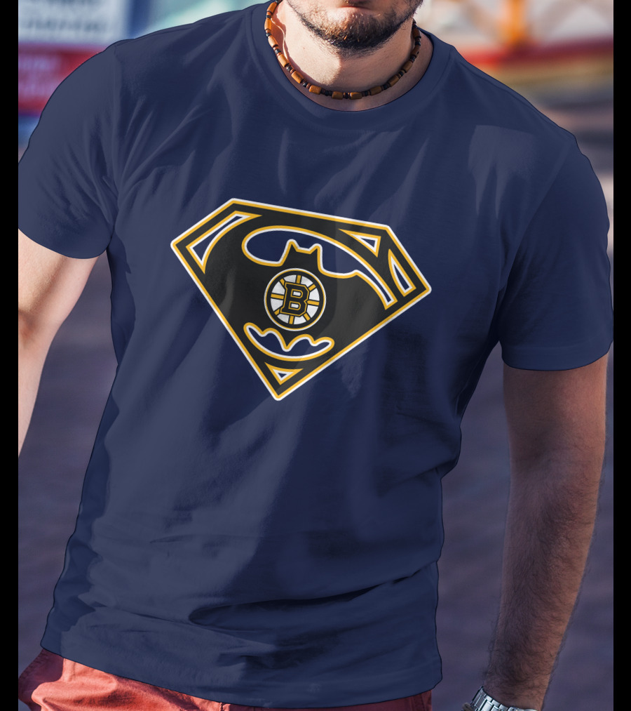 Boston Bruins Batman Superman Logo Fusion 157 T-Shirt