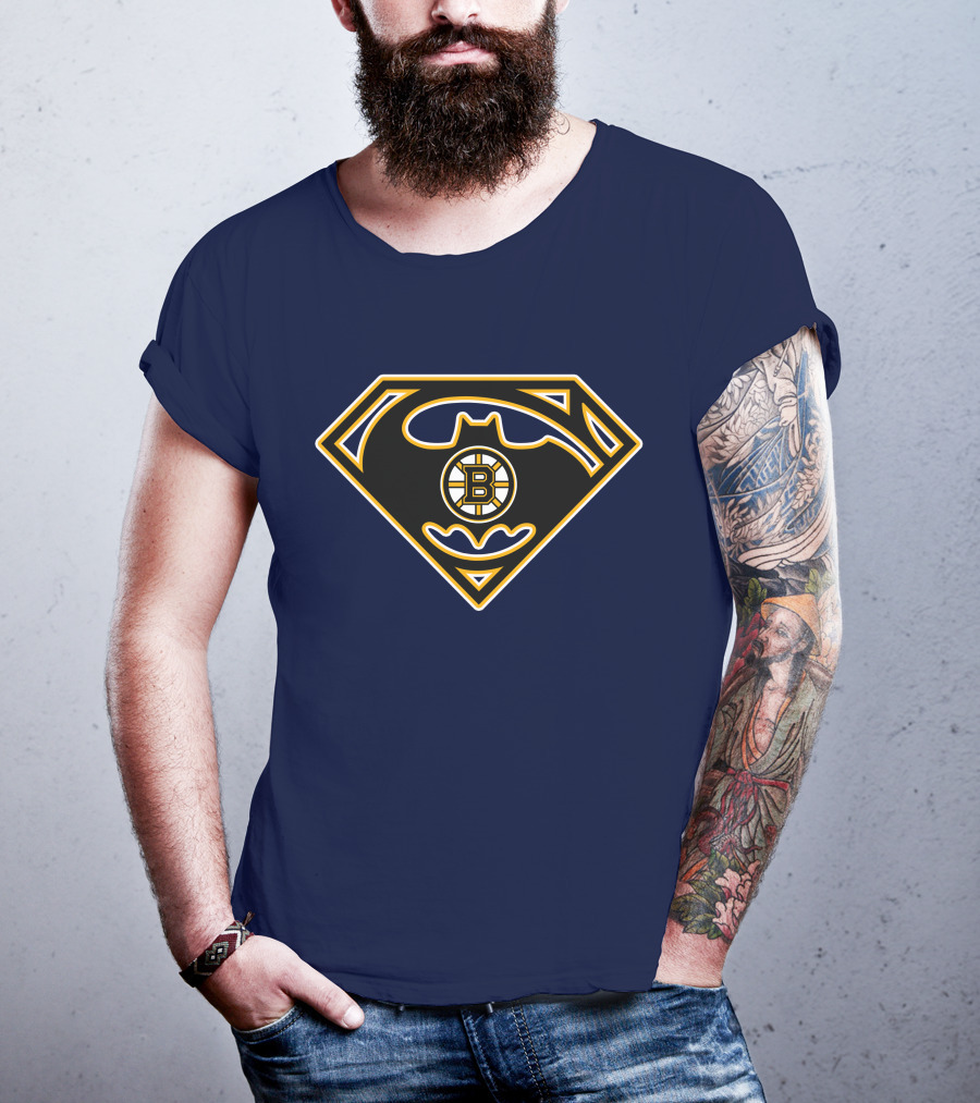 Boston Bruins Batman Superman Logo Fusion 157 T-Shirt