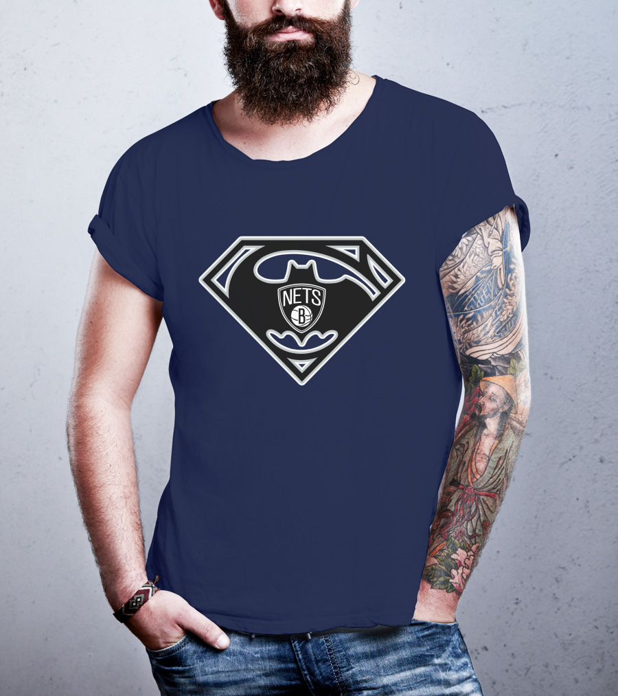Brooklyn Nets Batman Superman Logo Mashup T-Shirt