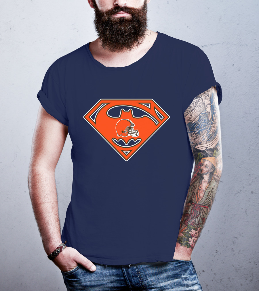 Cleveland Browns Superman Batman Logo Nfl Fan Helmet T-Shirt