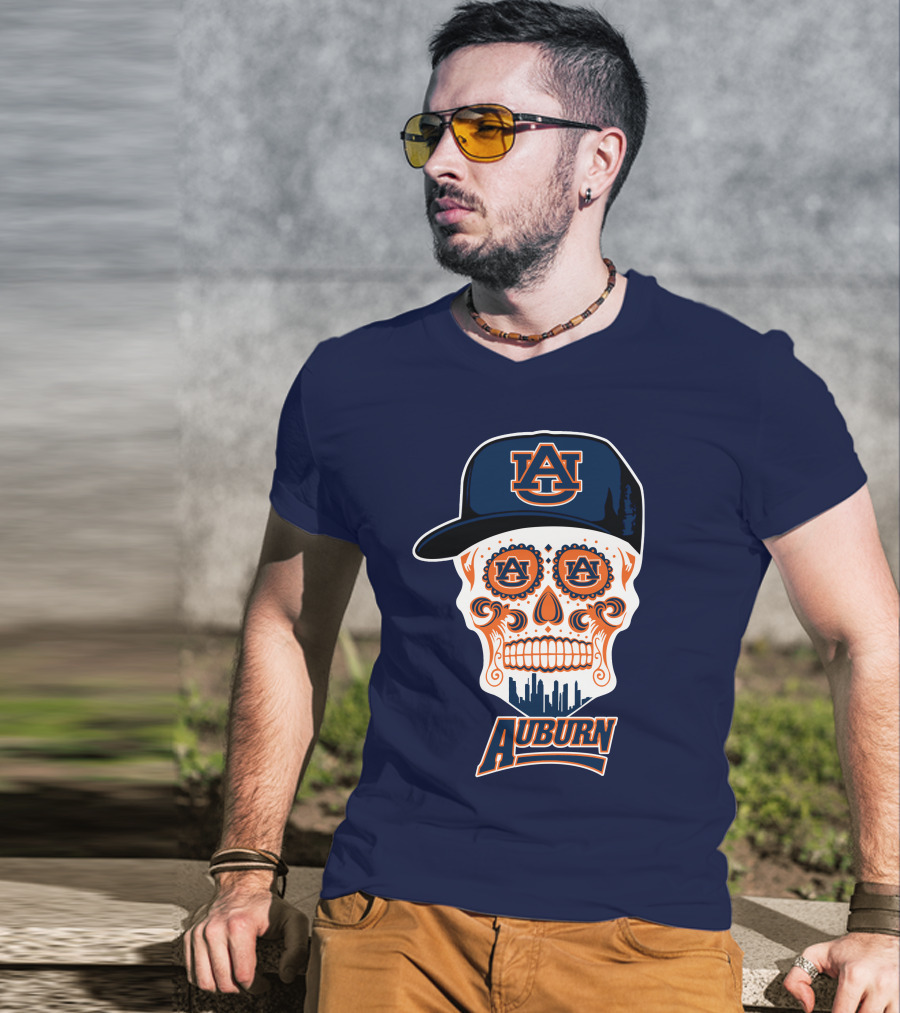 Auburn Tigers Skull With Au Logo And Cap T-Shirt