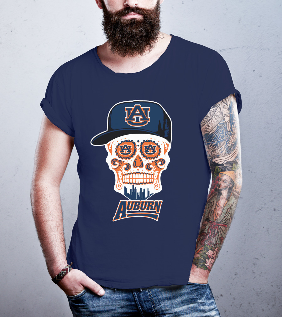 Auburn Tigers Skull With Au Logo And Cap T-Shirt