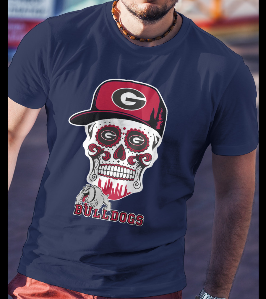 Georgia Bulldogs Skull Hat Design Funny T-Shirt