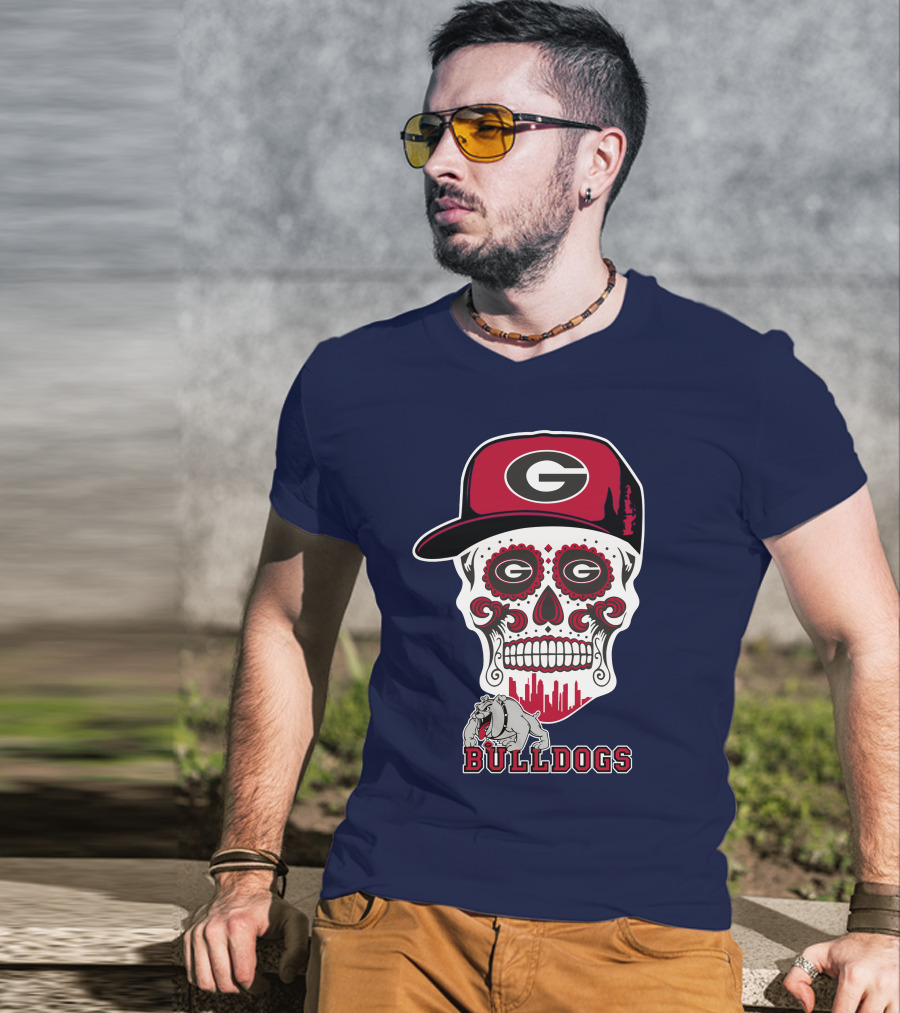 Georgia Bulldogs Skull Hat Design Funny T-Shirt