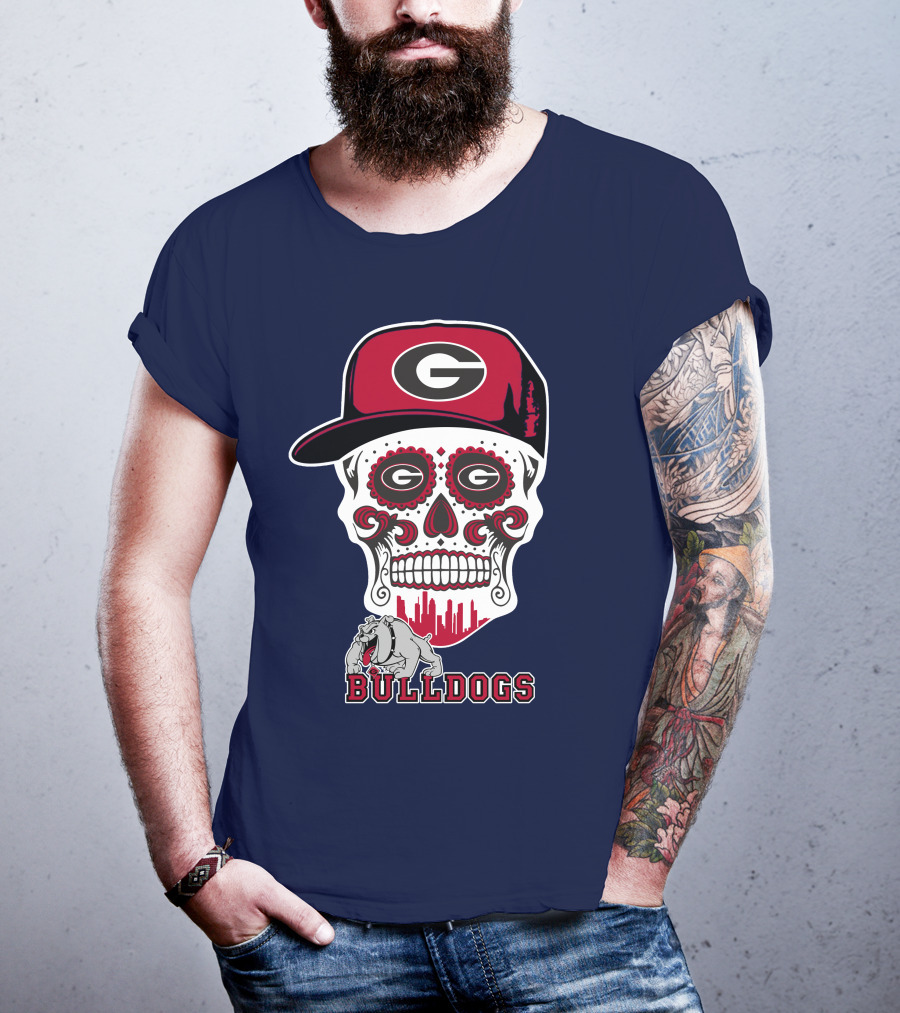 Georgia Bulldogs Skull Hat Design Funny T-Shirt