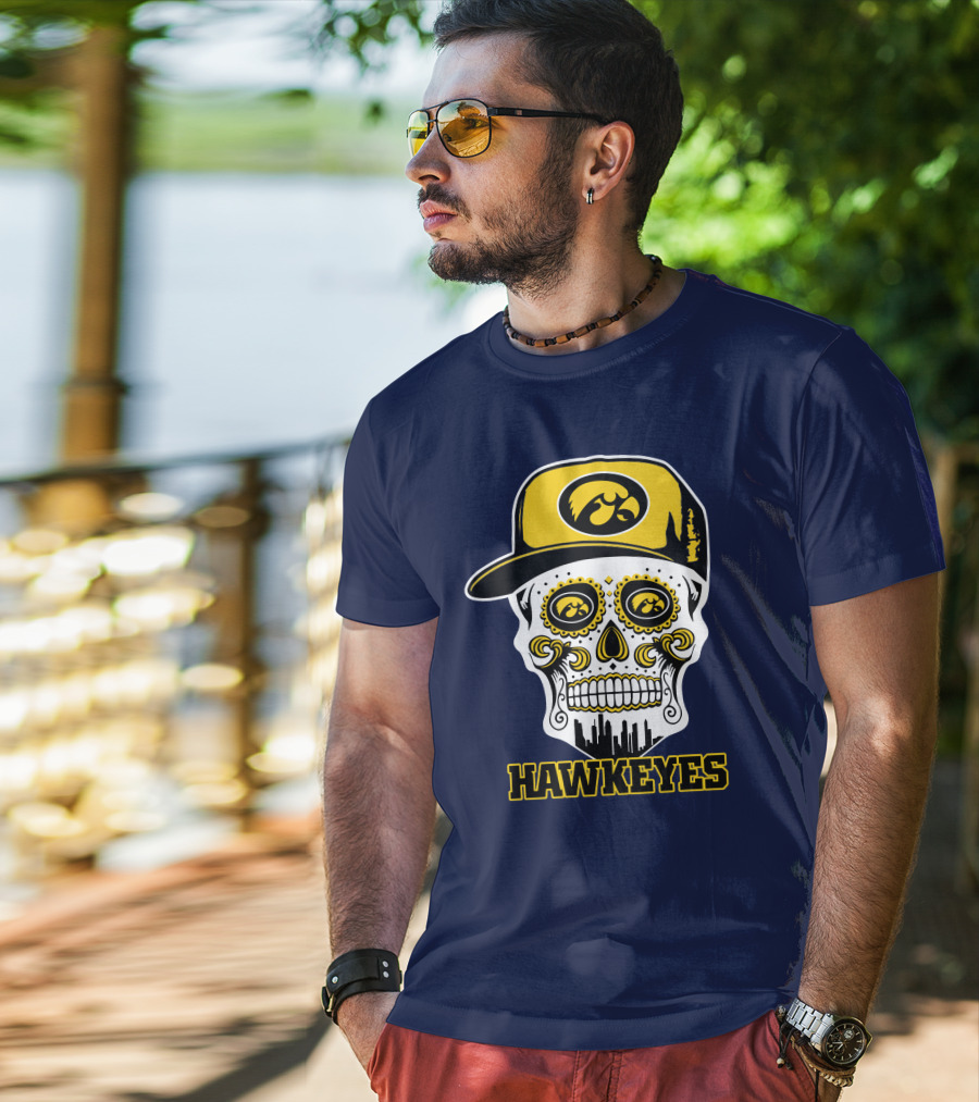 Iowa Hawkeyes Skull Cap Yellow Eyes T-Shirt