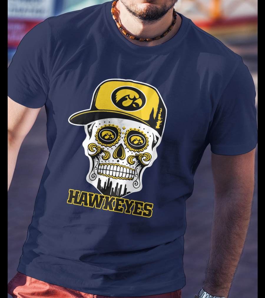 Iowa Hawkeyes Skull Cap Yellow Eyes T-Shirt
