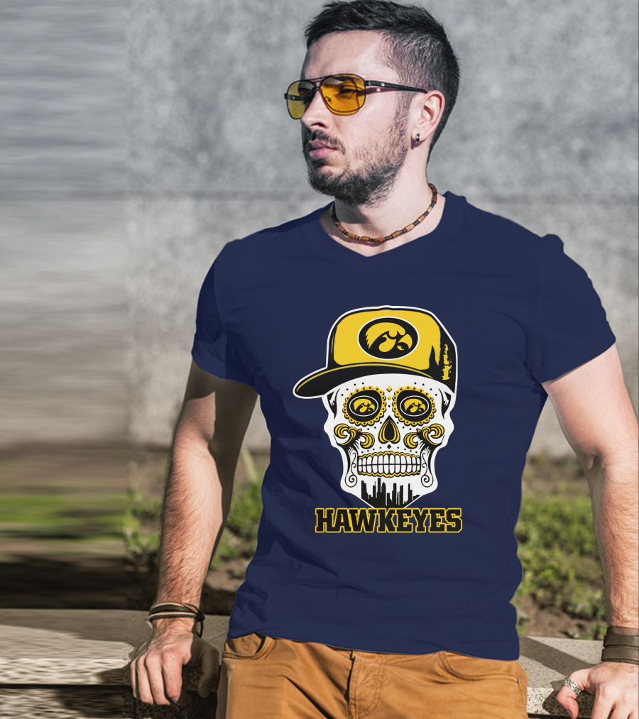 Iowa Hawkeyes Skull Cap Yellow Eyes T-Shirt