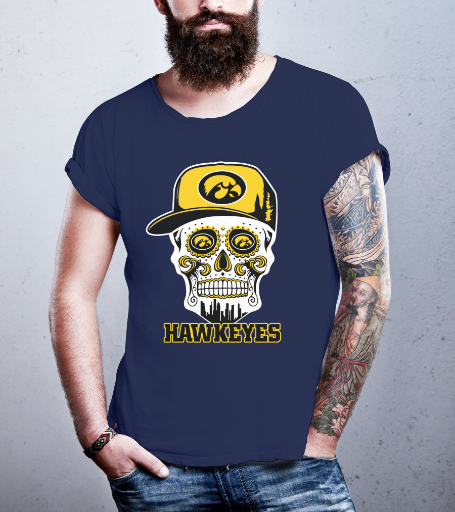 Iowa Hawkeyes Skull Cap Yellow Eyes T-Shirt