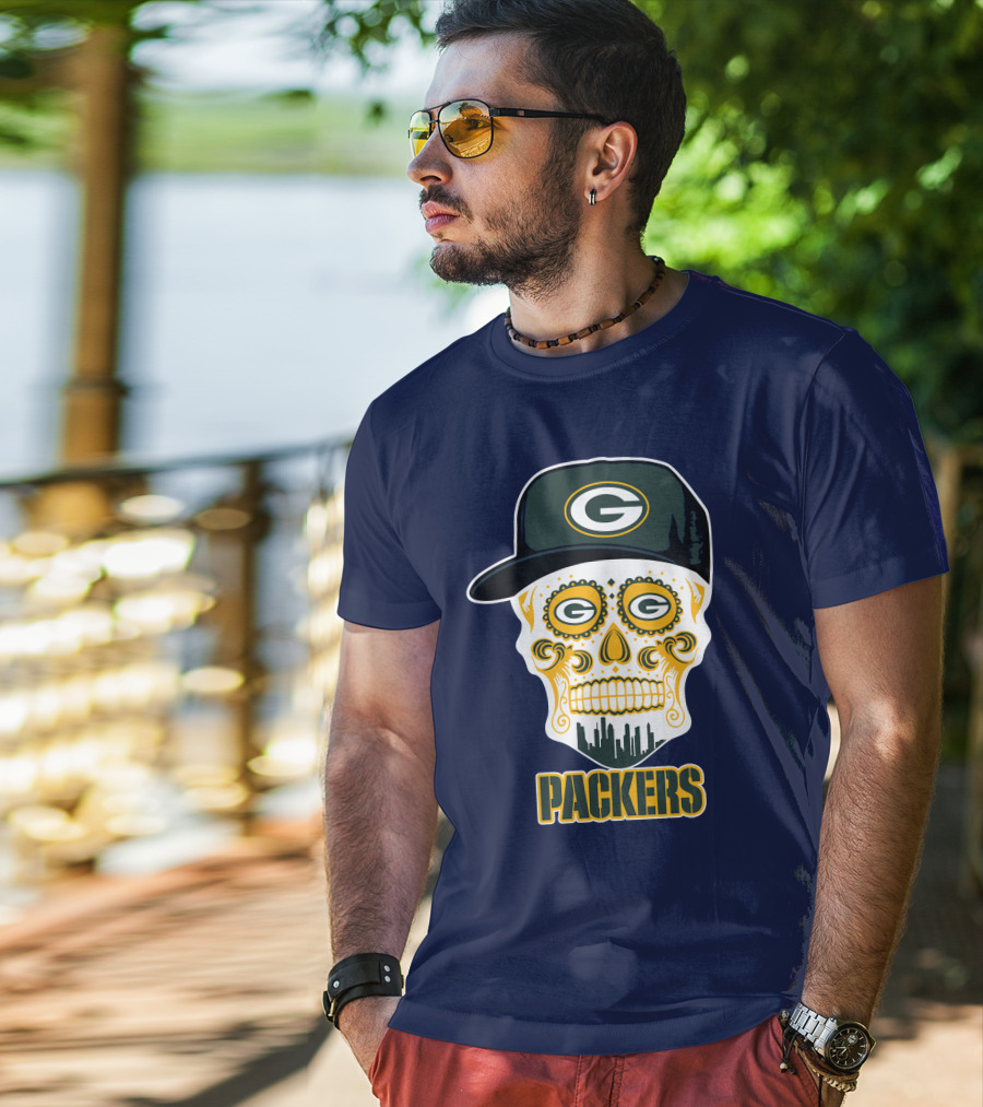 Green Bay Packers Skull Cityscape Hat T-Shirt