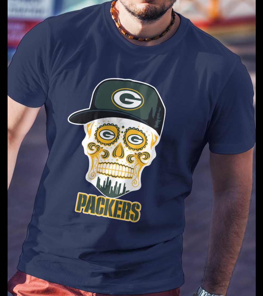 Green Bay Packers Skull Cityscape Hat T-Shirt