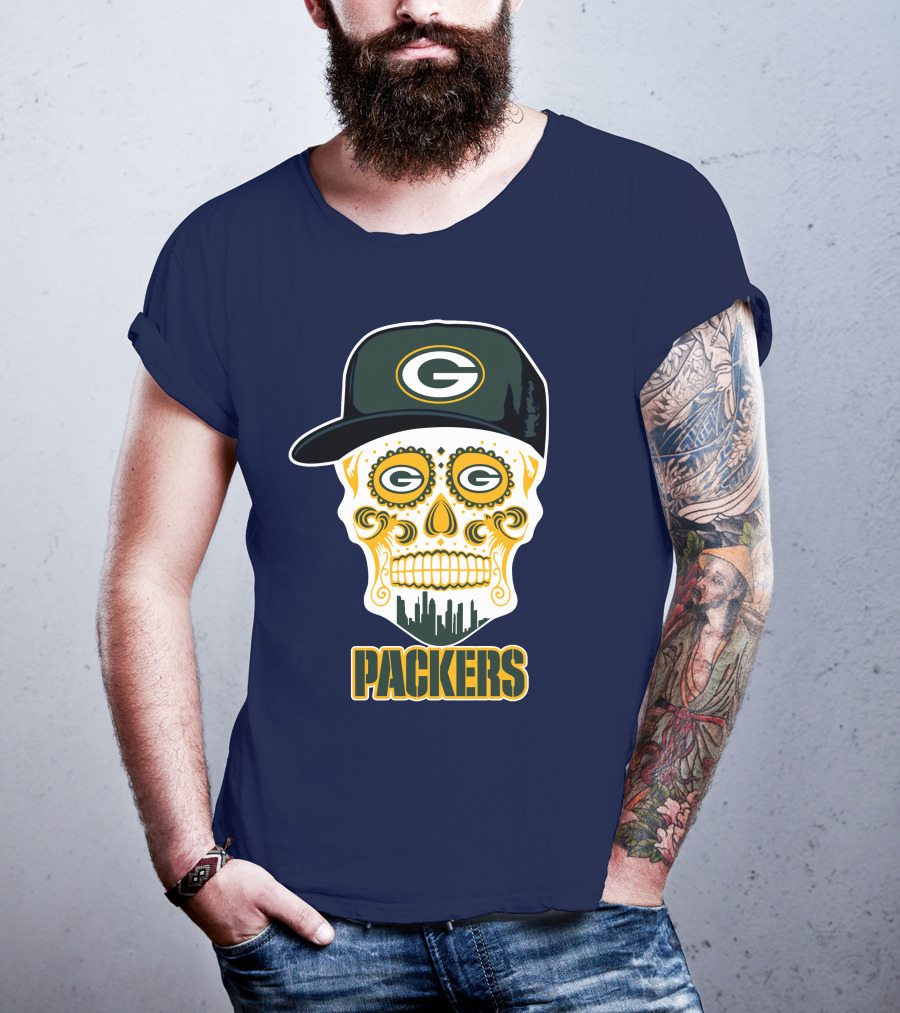 Green Bay Packers Skull Cityscape Hat T-Shirt