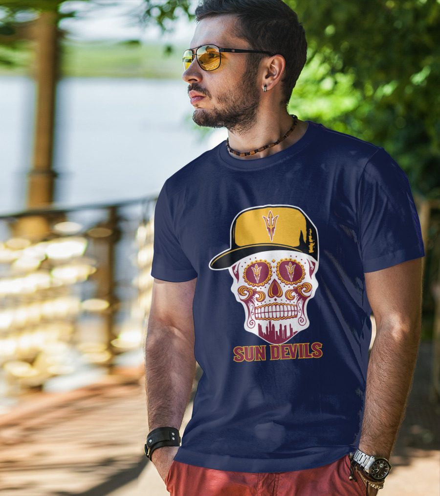 Sun Devils Sugar Skull With Arizona State Emblem Baseball Cap T-Shirt