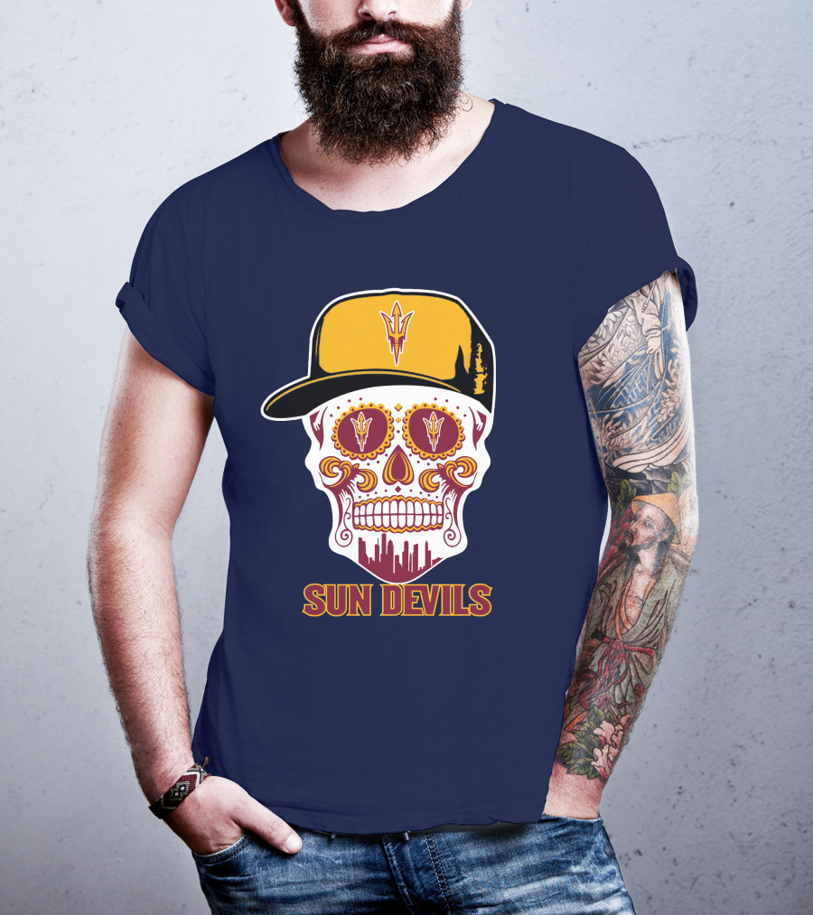 Sun Devils Sugar Skull With Arizona State Emblem Baseball Cap T-Shirt