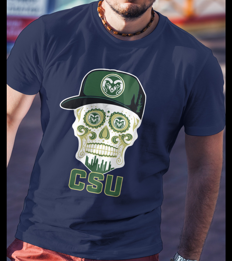 Csu Rams Sugar Skull With Cap T-Shirt