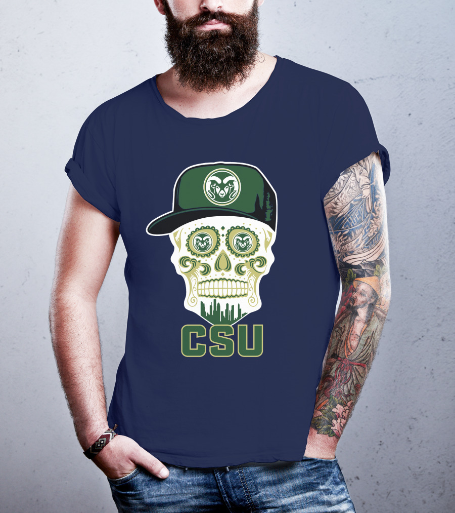 Csu Rams Sugar Skull With Cap T-Shirt