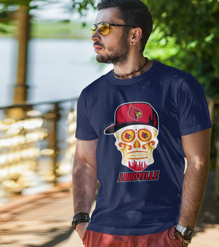 Louisville Cardinals Sugar Skull Cap T-Shirt