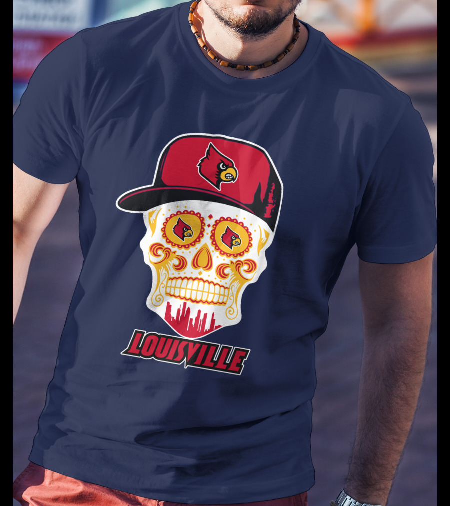 Louisville Cardinals Sugar Skull Cap T-Shirt