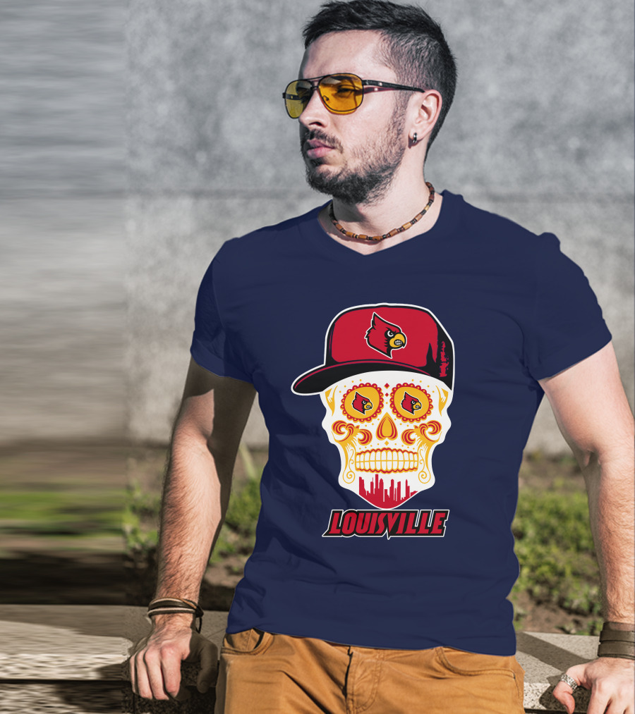 Louisville Cardinals Sugar Skull Cap T-Shirt